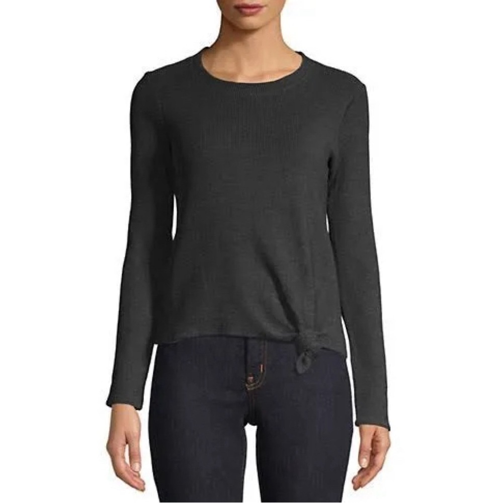 NEW Madewell Texture & Thread Front Knot Jacquard Long Sleeve Top Charcoal Gray